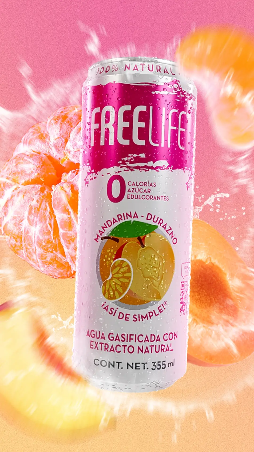 Freelife Agua gasificada con sabor Mandarina Durazno 100% natural