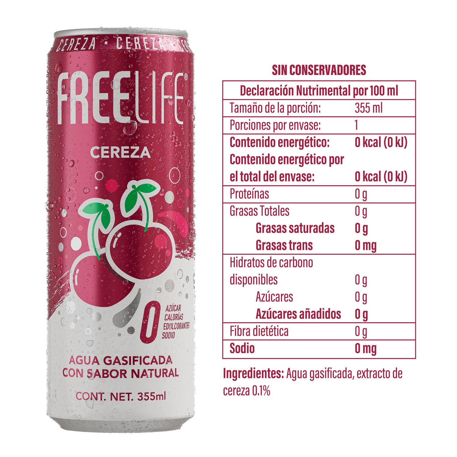 Freelife Agua gasificada con sabor Cereza 100% natural