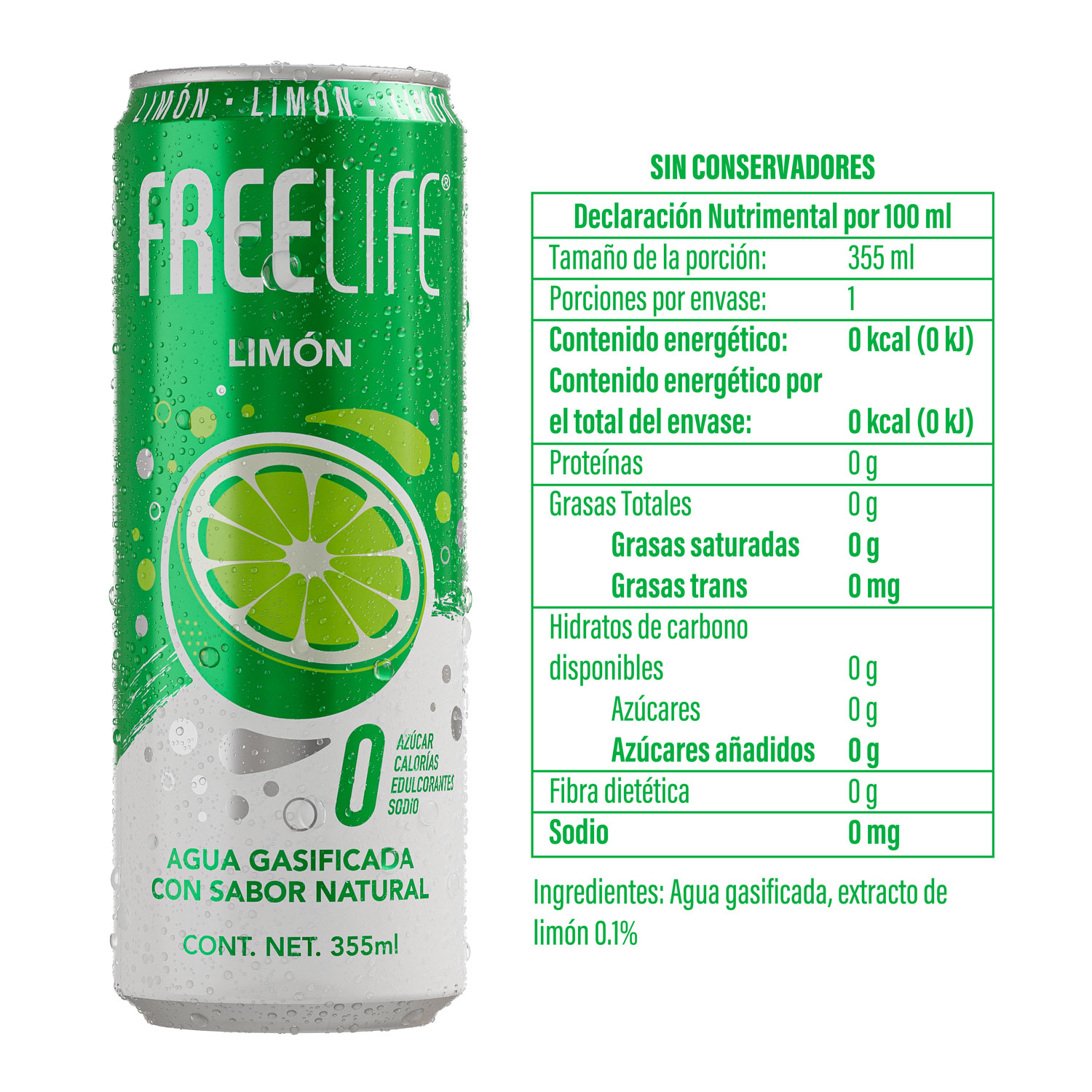 Freelife Agua gasificada con sabor Limón 100% natural, sin calorías, sin azúcar y sin sodio.