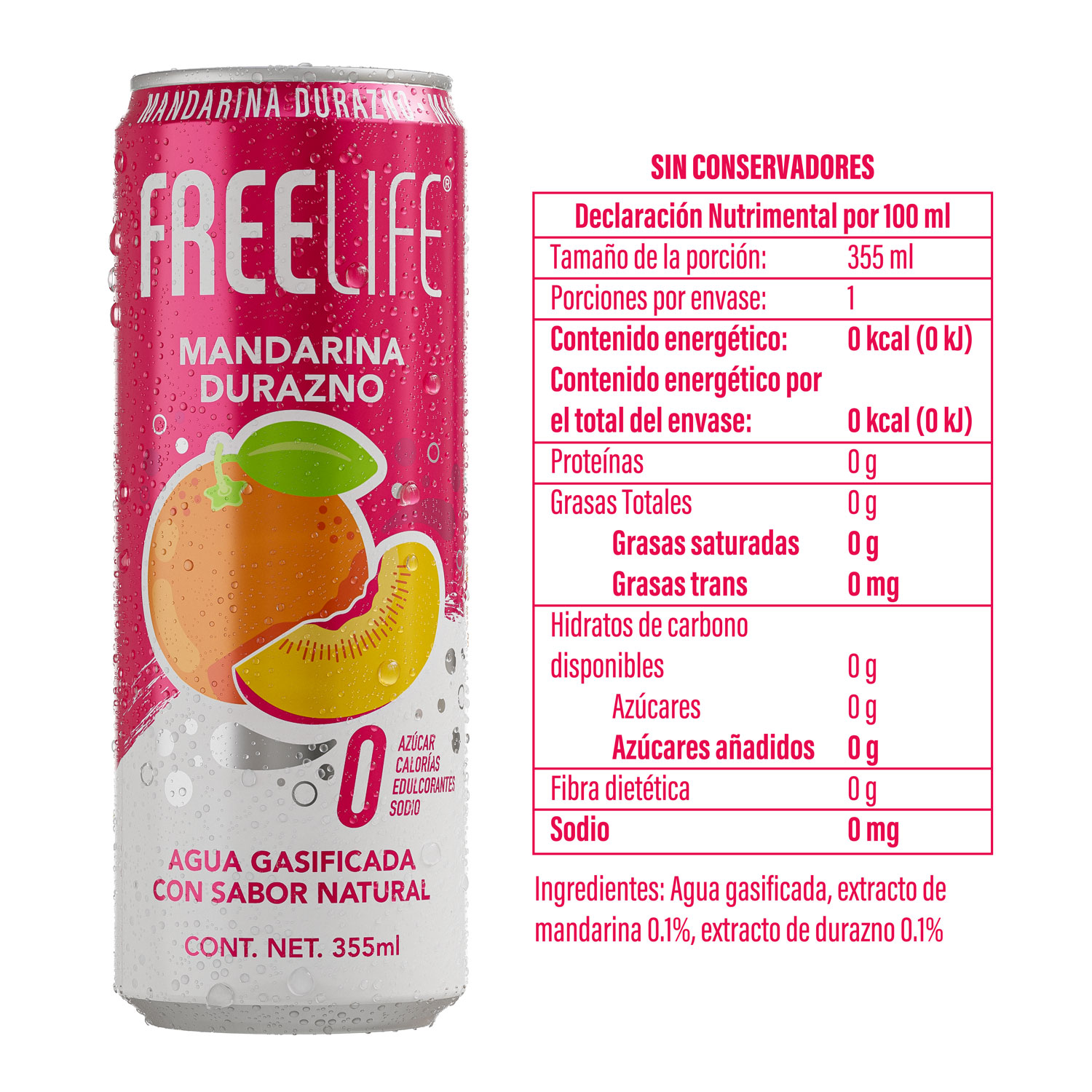 Freelife Agua gasificada con sabor Mandarina Durazno 100% natural