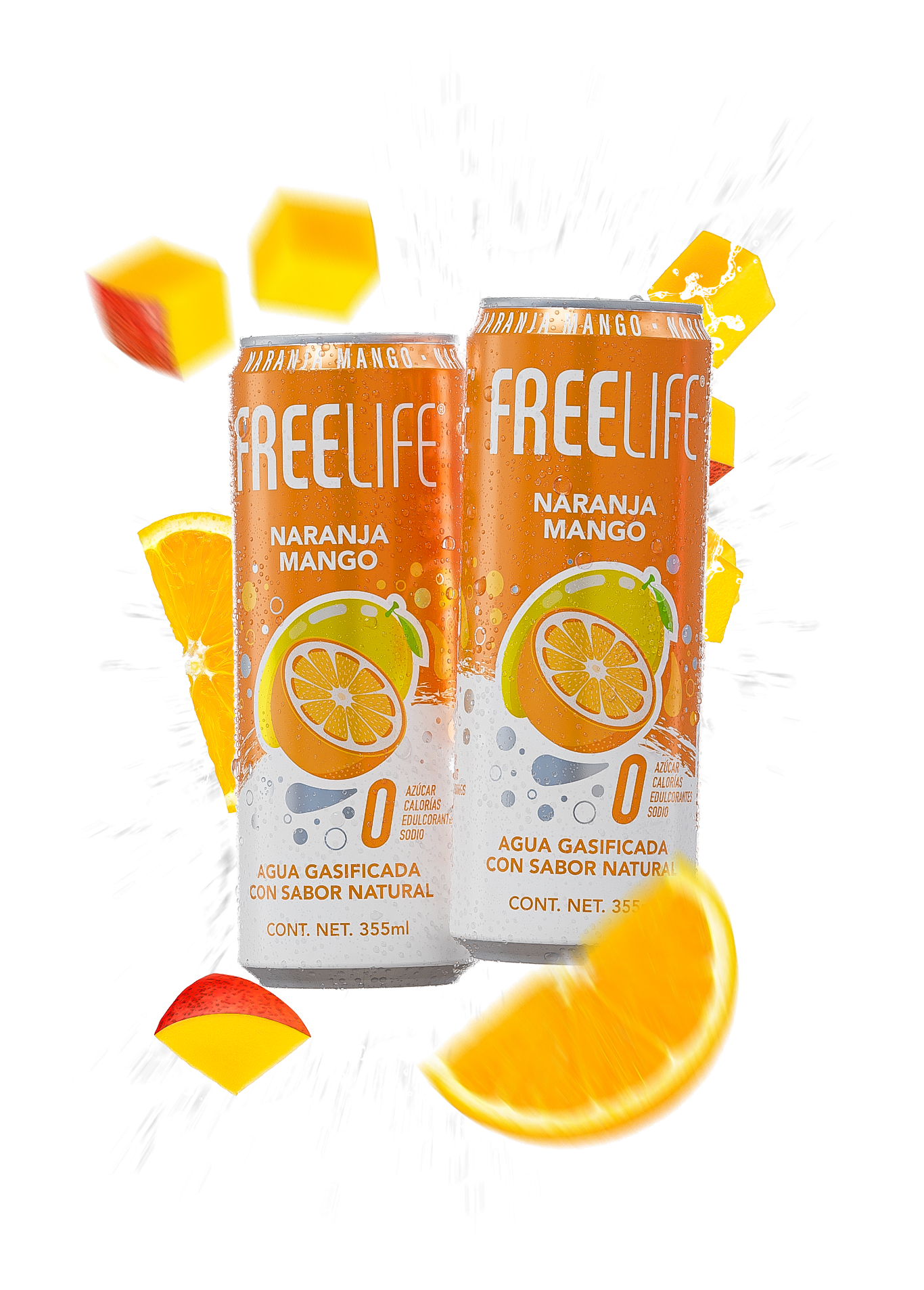 Agua gasificada sabor naranja mango Freelife
